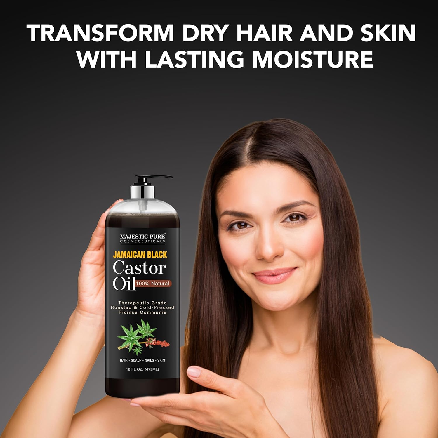 MAJESTIC PURE Pure Jamaican Black Castor Oil for Hair Care, Strengthening, Nourishing, and Volumizing Formula - Non GMO Verified, 16 Fl Oz