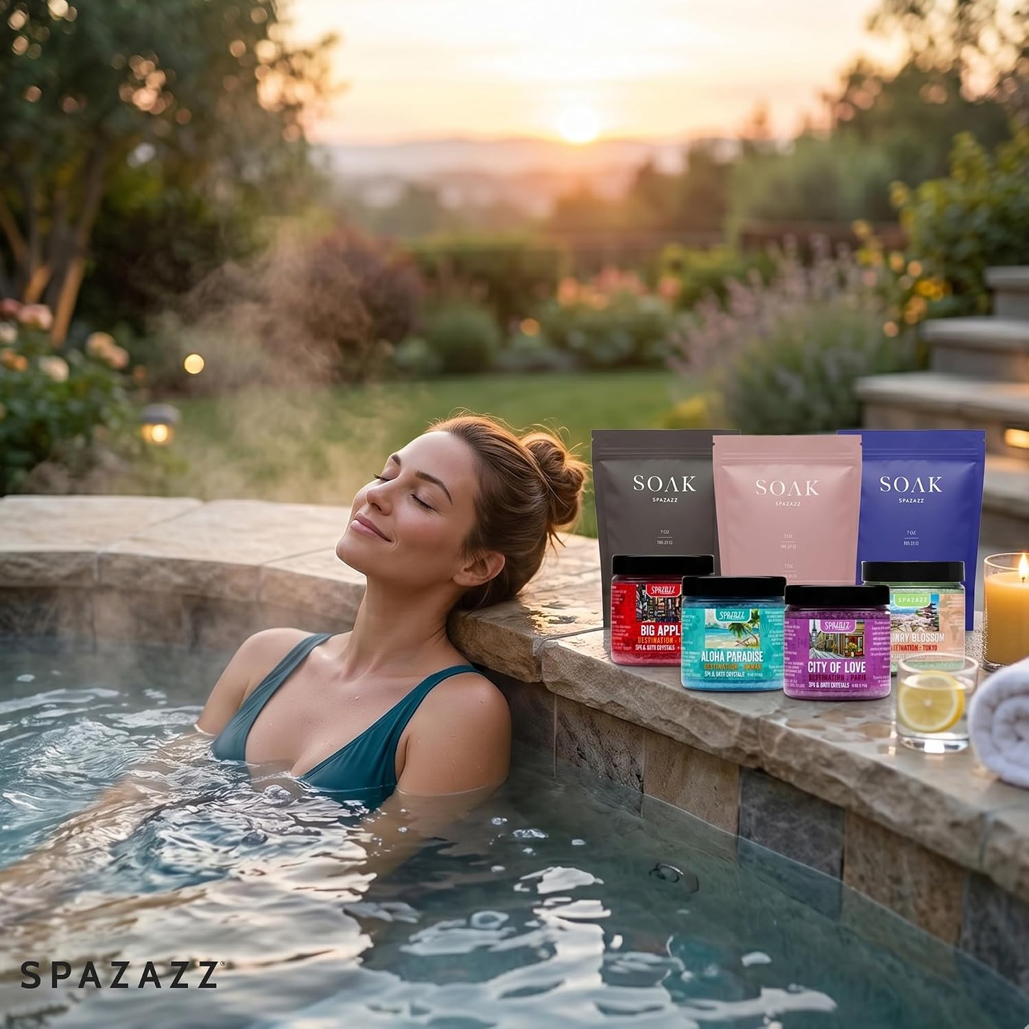 Spazazz Gift Bundle Set – 7oz Aromatherapy Mineral Bath Soak Variety & 4oz Destination Collection Bath Salts, Tumbler, Straws, Bath Salt Scoop & Mini Beach Ball – Relaxation Spa Gift Box Set