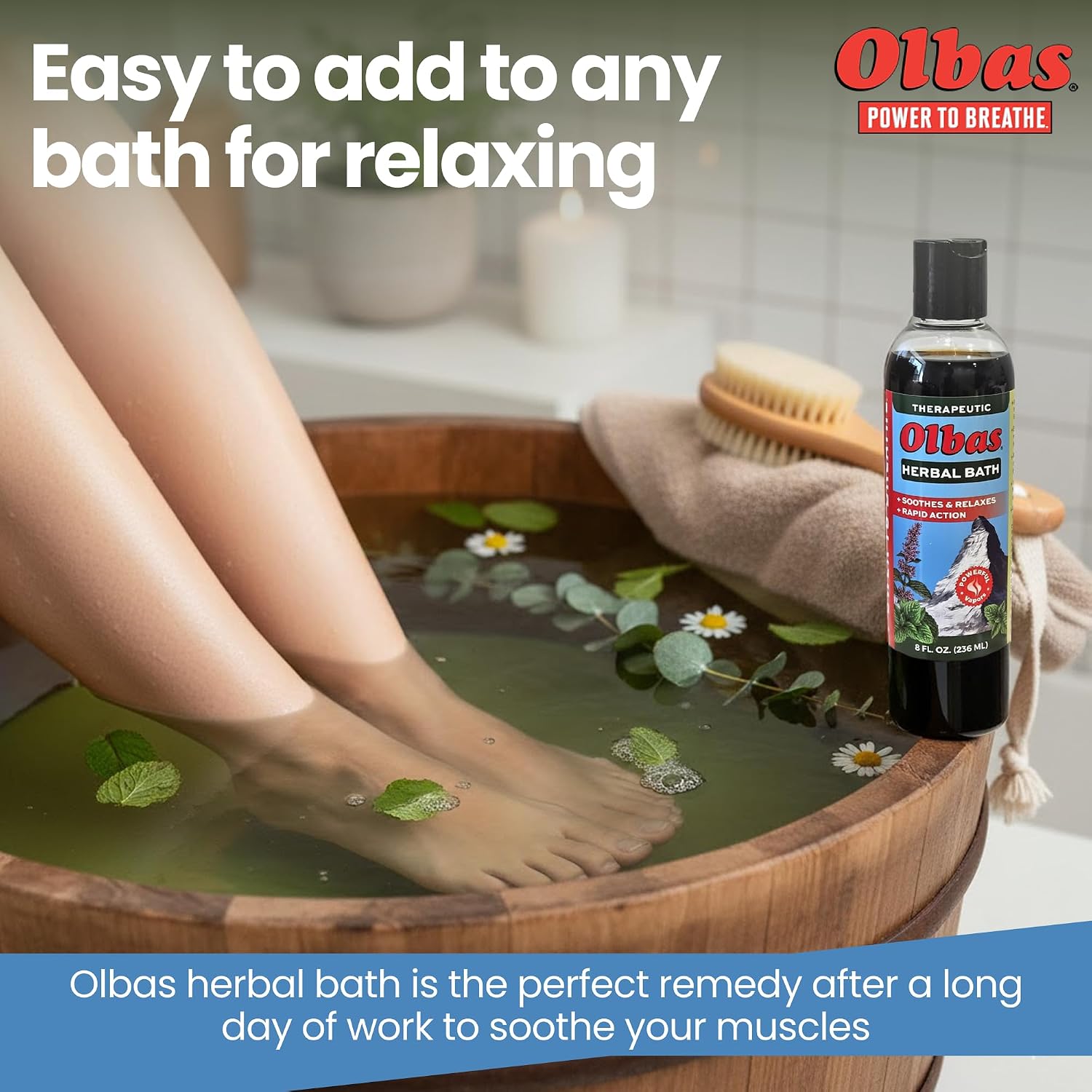 Olbas Herbal Bath 1 Pack, 8 fl oz (236 ml) Sore Muscle Bath Soak & Natural Muscle Relaxer Bath, Each Aromatic Swiss Formula with Essential Oils & Chlorophyll, Relaxing Bubble Bath for Men