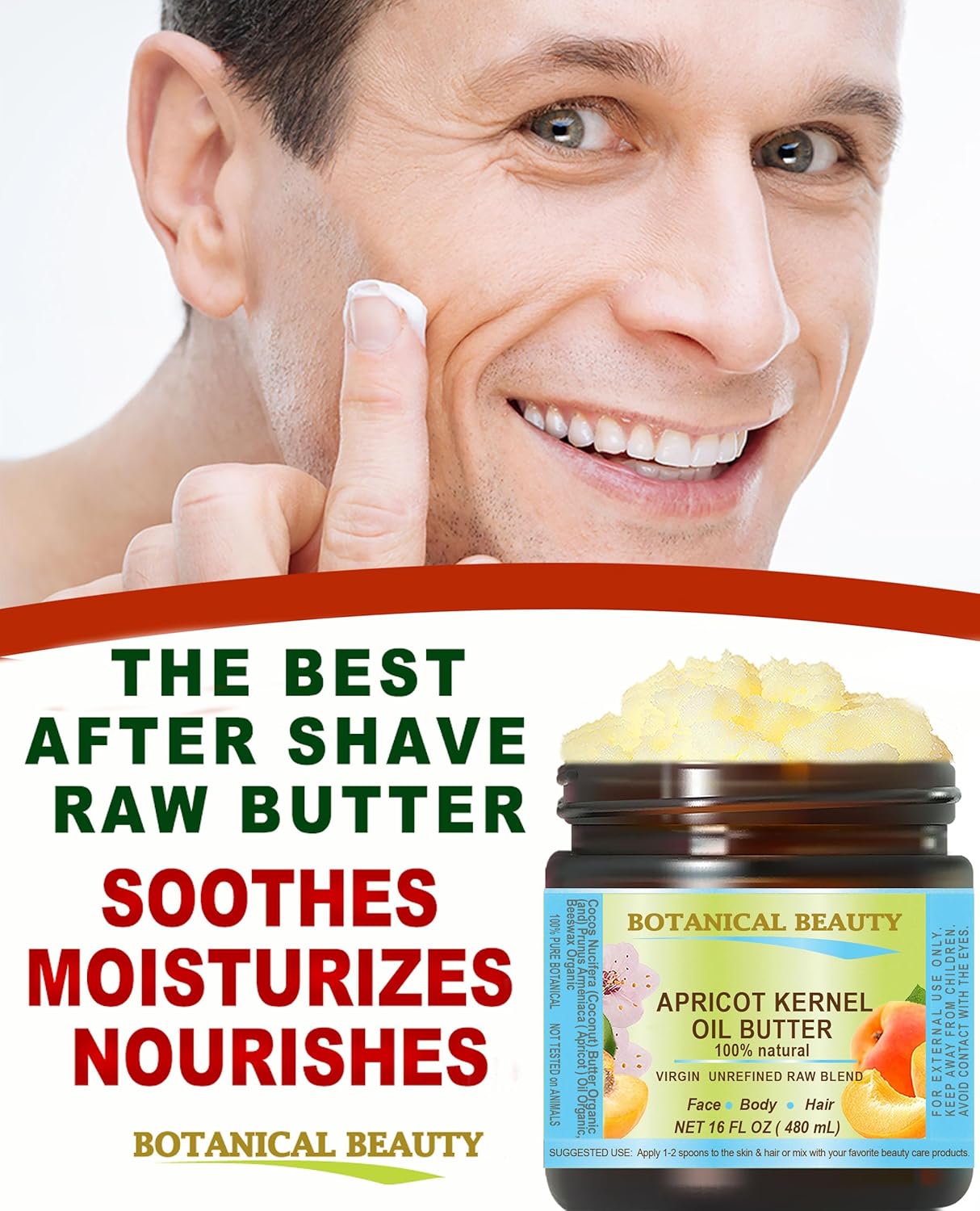Botanical Beauty APRICOT KERNEL OIL BUTTER Pure Natural Virgin Unrefined RAW for FACE, SKIN, BODY, DAMAGED HAIR, NAILS. Rich in Gamma Linoleic Acid, Vitamin E (4 Fl Oz)