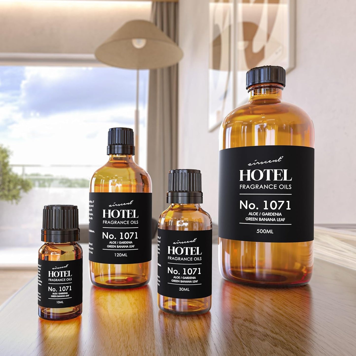 AirScent Hotel Diffuser Oil No. 1071 - Aloe, Gardenia, Green Banana Leaf - Premium Fragrance Oil for Ultrasonic and Waterless Diffusers and Crafting - 10 mL, 0.34 fl oz Glass Dropper Bottle