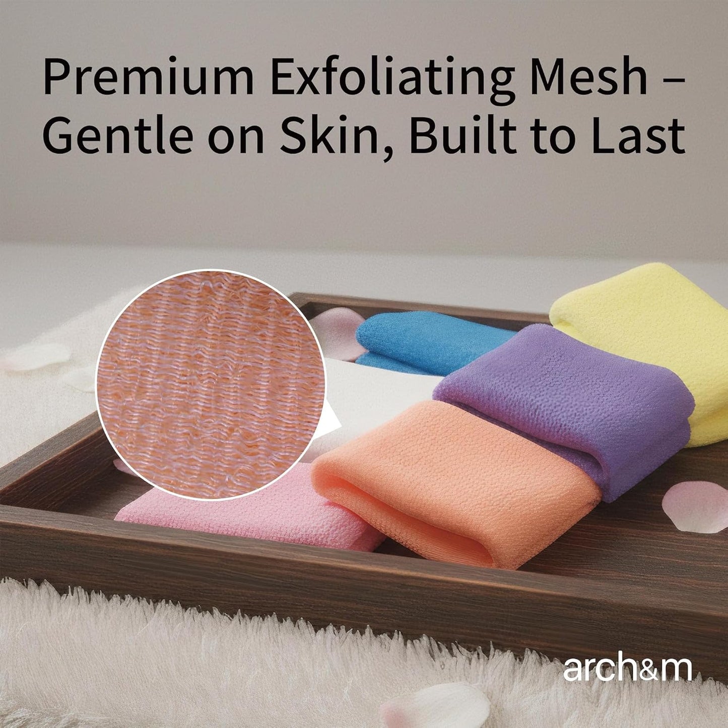 ARCH&M Exfoliating Washcloth & Shower Body Scrubber, 35 Inch, 3 Pack | Japanese & Korean Back Scrubber Towel, All Skin Type Daily Use in Shower, Textured Nylon, Smoother Skin, Quick-Dry