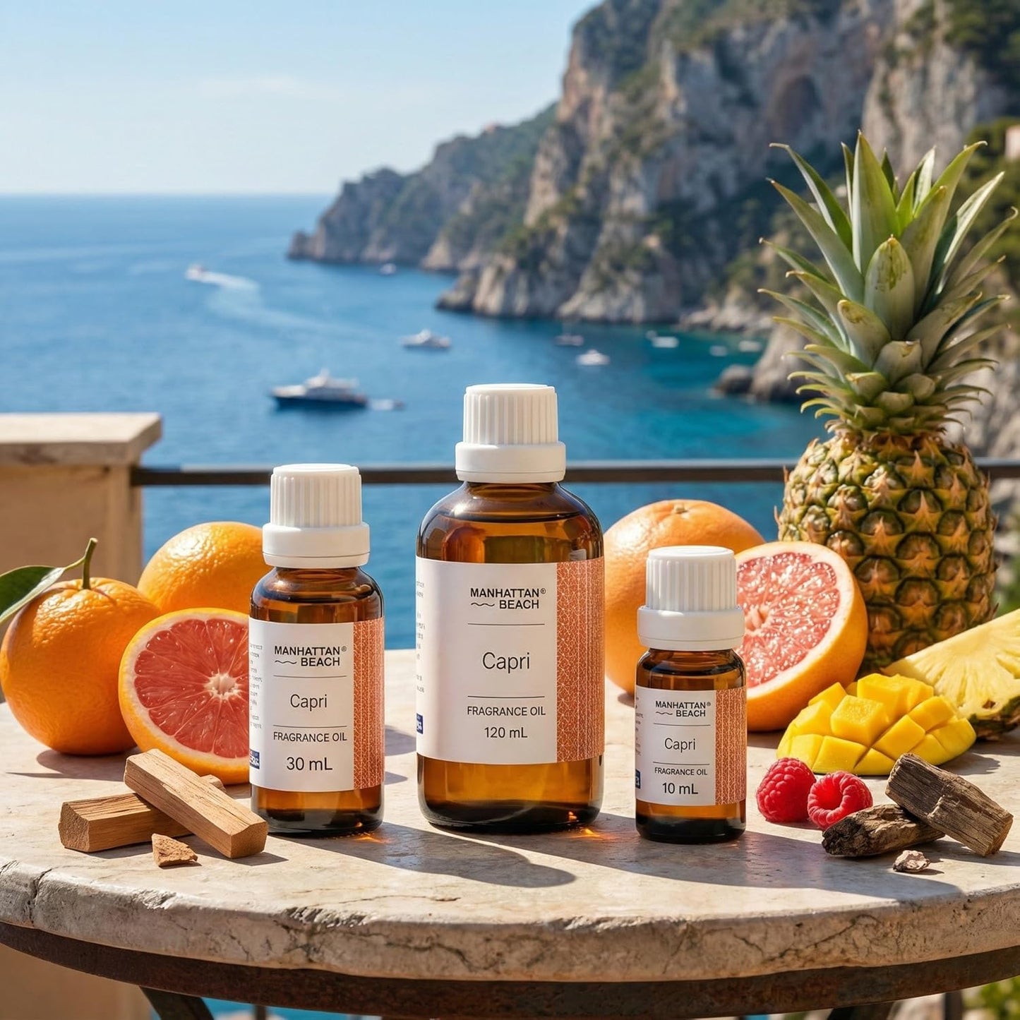 Manhattan Beach – Capri, Diffuser Oil Volcano-Inspired - Fragrance Oil for Ultrasonic and Waterless Diffusers and Crafting - 10 mL, 0.34 fl oz Glass Bottle