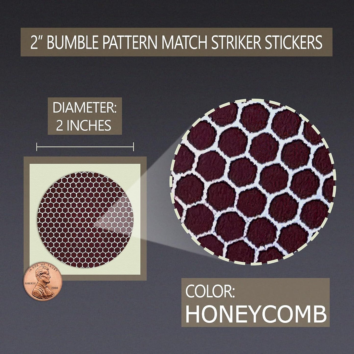 2” Circle Match Striker Stickers – 12 Pieces | Bumble/Dotted Pattern Match Strike Paper with Adhesive Pre-Cut in Circles for Easy Match Lighting | Also Available in Charcoal or Brown & Many Sizes