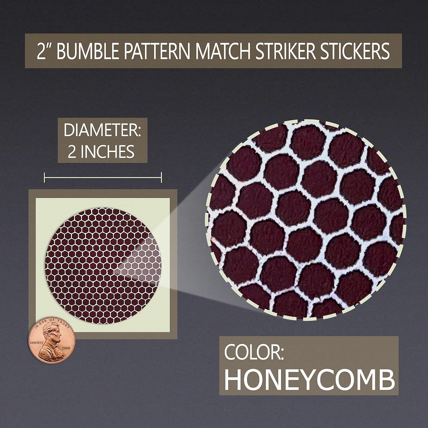 2” Circle Match Striker Stickers – 12 Pieces | Bumble/Dotted Pattern Match Strike Paper with Adhesive Pre-Cut in Circles for Easy Match Lighting | Also Available in Charcoal or Brown & Many Sizes