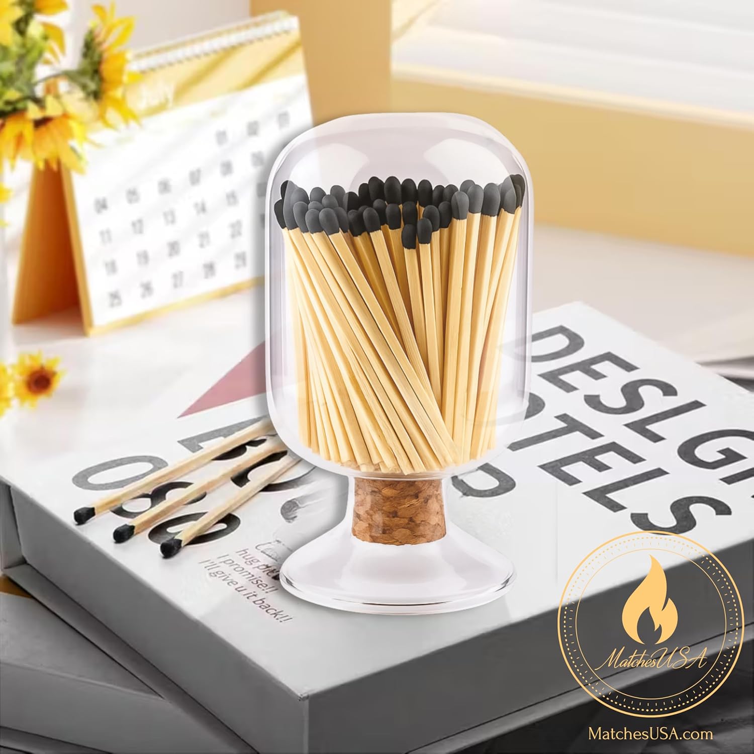 Decorative Glass Matches Cloche (Bottle ONLY) | Long Match Holder Jar for Farmhouse Coffee Table | Trending Gift Ideas Cute Candle Display