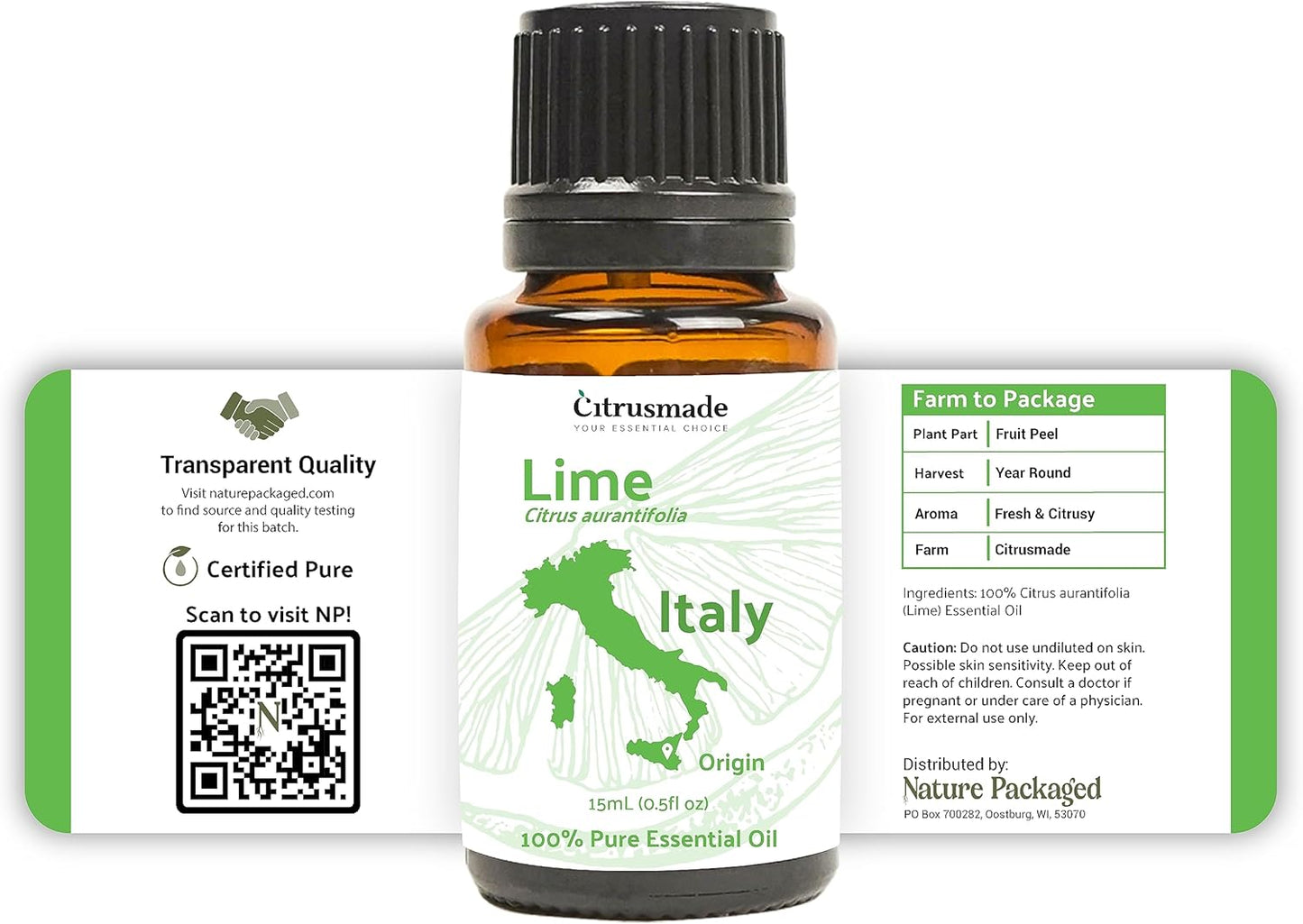 Lime Essential Oil - Direct from Citrusmade in Sicily- Pure Essential Oils for Diffusers and Aromatherapy in The Mediterranean - 100% Pure Therapeutic Grade (15ml)