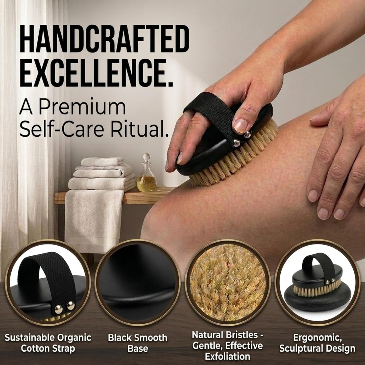 SERRENTO Dry Body Brush for Lymphatic Drainage Dry Brush Black 2 in x 5 in