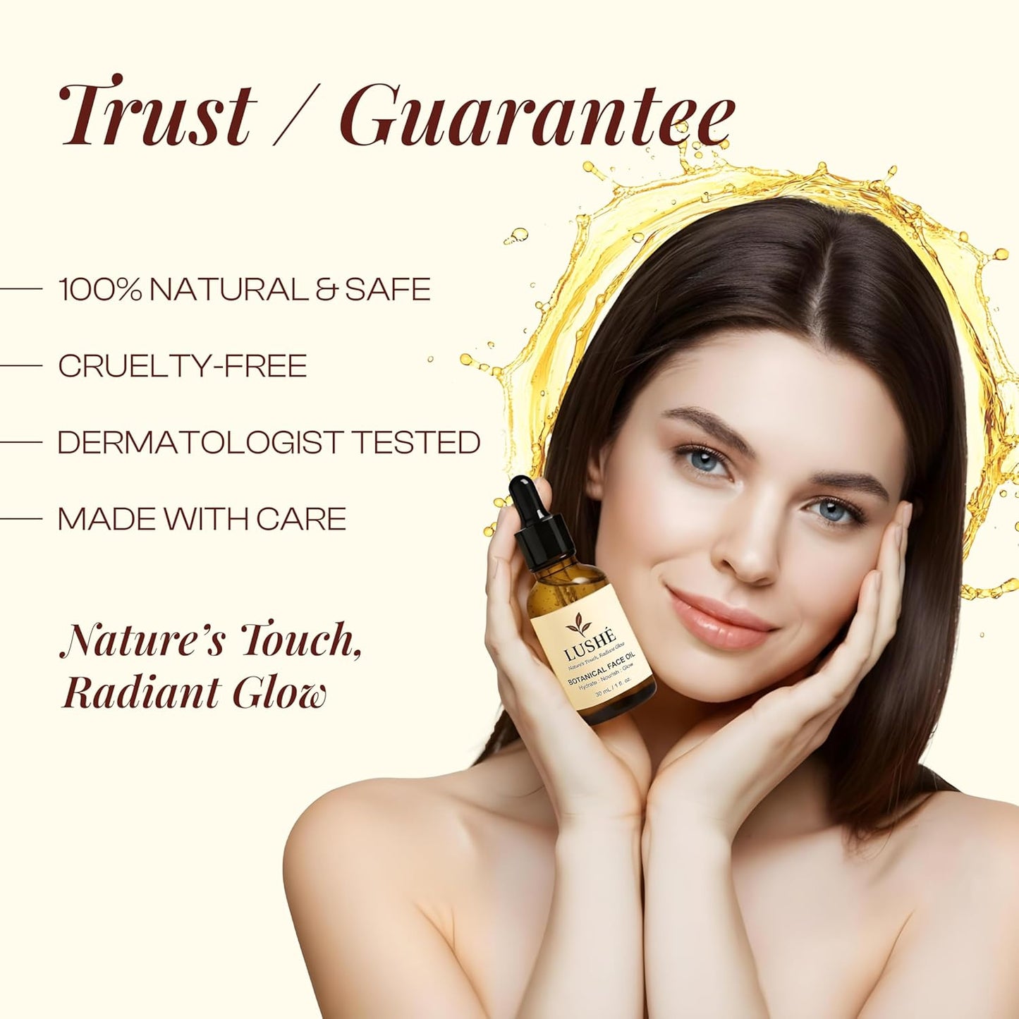 LUSHÉ Botanical Face Oil with Argan, Jojoba, Rosehip & Vitamin E | K Beauty Skincare Facial Oil for Women | Lightweight Hydrating Glow, Moisturizing & Nourishing for All Skin Types – 30ml