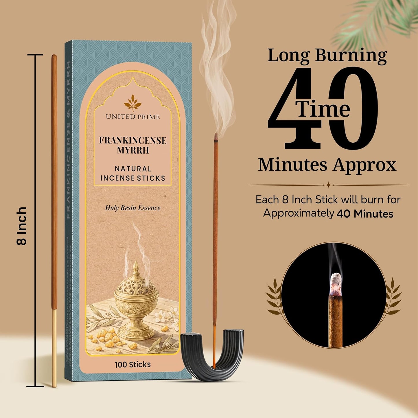Pure Frankincense & Myrrh Incense, 100 Insence Sticks, No Charcoal Clean Burning Stick Inscent, 100% Natural Organic Non Toxic, Sustainably Harvested, Spiritual Healing Positive Vibes Incense