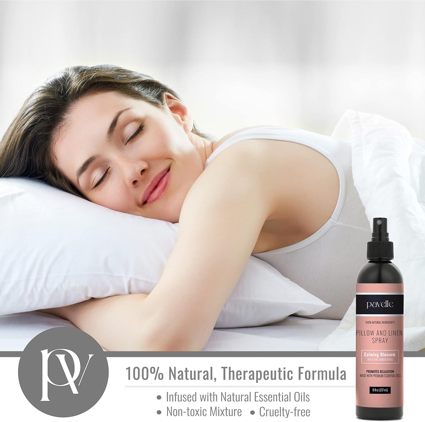 Pavelle Pillow & Linen Spray Relaxing Aromatherapy Room Refresher & Mist for Sheets & Bedding Natural Essential Oils for Deep Sleep, Stress & Anxiety Made in the USA 8 Fl Oz, Calming Blossom