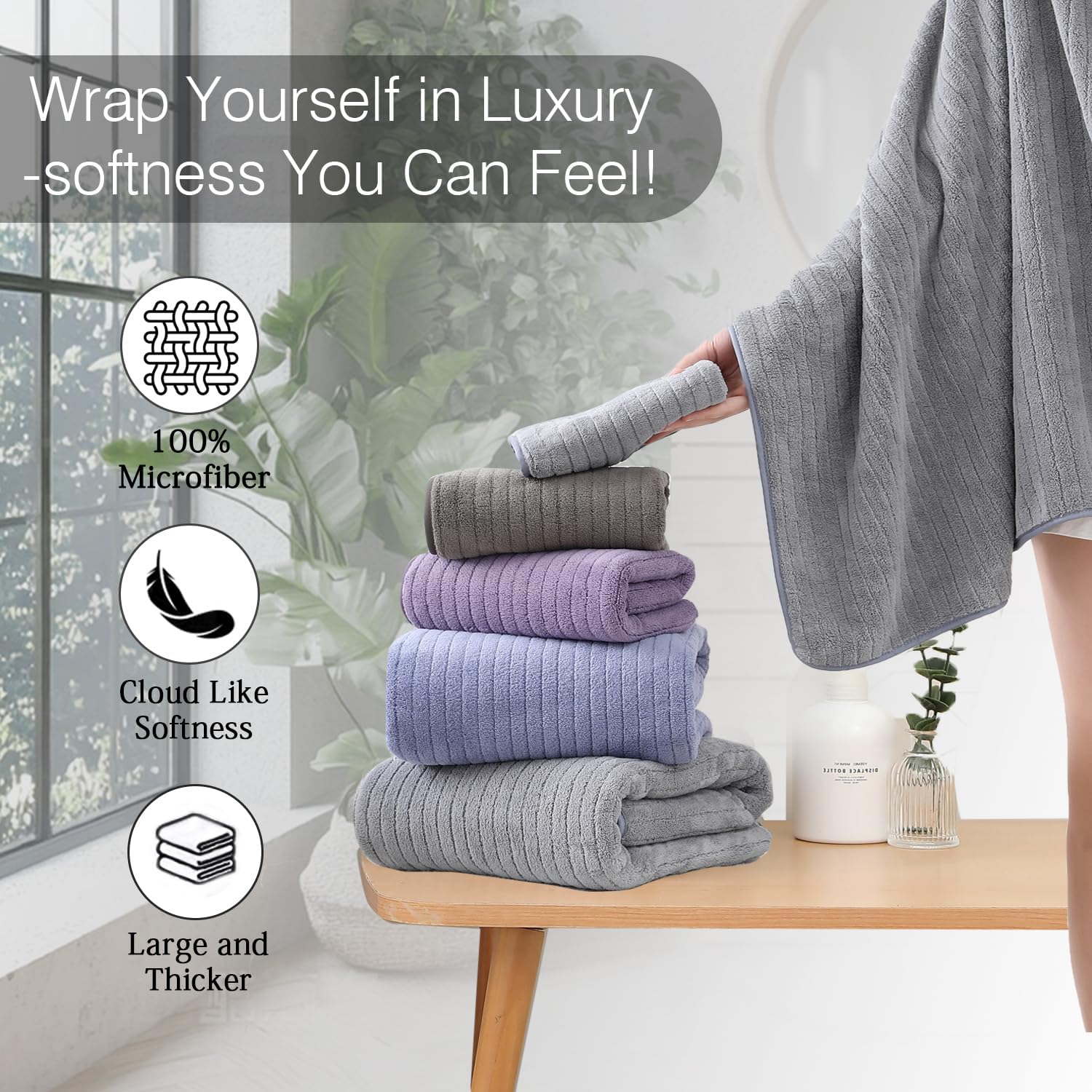 Hailea 18 Piece Family Bath Towel Set Include 6 Bath Towels,6 Hand Towels and 6 Washcloths Soft Bathroom Towel with Hanging Loops,Highly Absorbent Quick Dry Towels Set for Bathroom,Hotel and Spa-Grey
