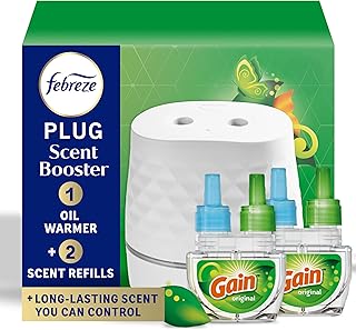 Febreze Plug Scent Booster Starter Kit – Air Freshener, Oil Diffuser, Continuous Scent Device, Includes 2 Gain Refills