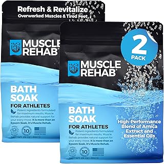Muscle Rehab Epsom Salt Bath Soak 2 Pack 29 oz with Arnica - Fast-Dissolving Bath Salts for Muscle Relief and Recovery - Cooling Formula - Made in USA