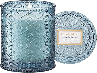 LA JOLIE MUSE Santorini Salt Air Scented Candles for Home, Soy Wax 40 Hrs | Luxury Blue Jar Candle, Natural Clean Non Toxic, Fresh Summer Ocean Candles, Relaxing Gifts for Women & Men, Bergamot & Sea