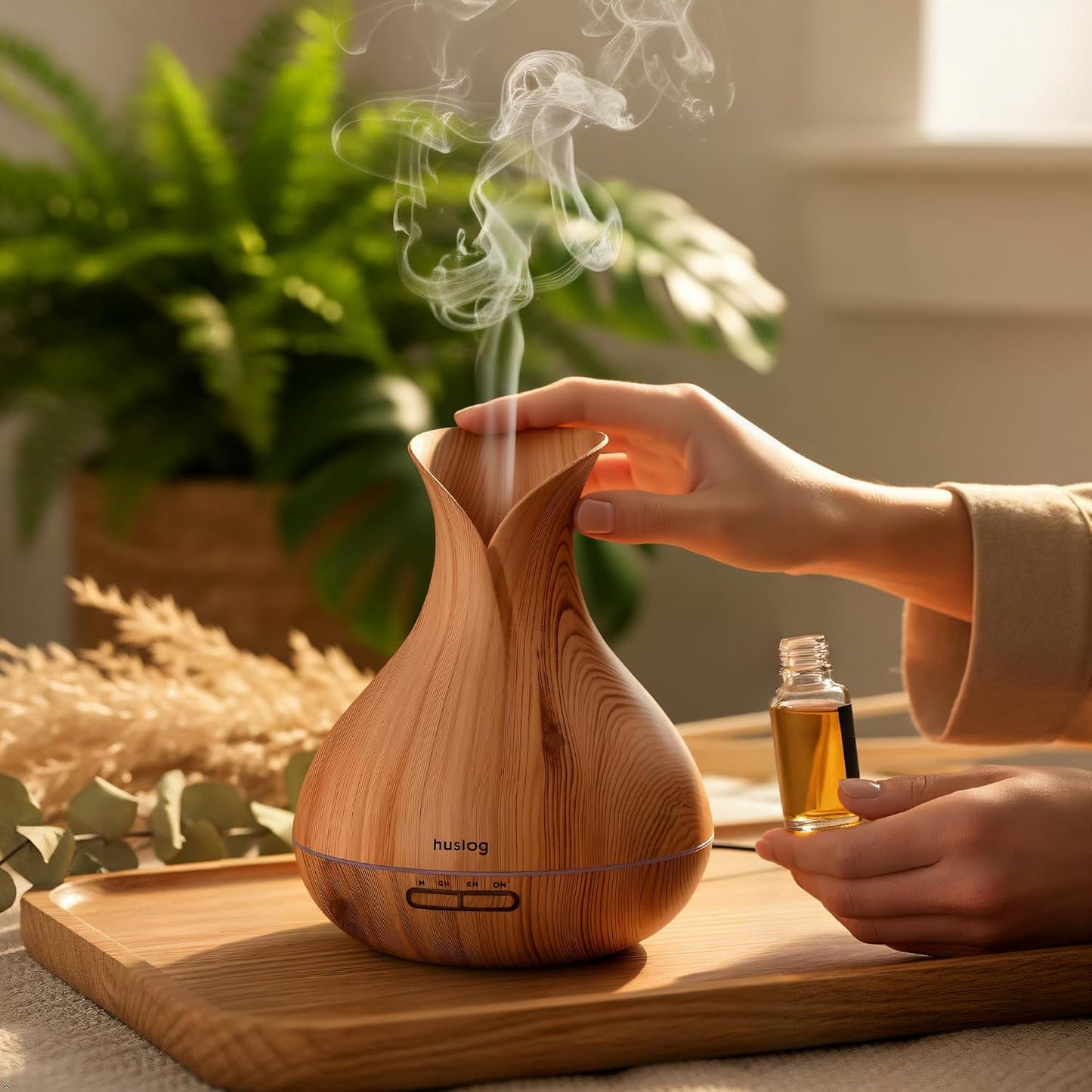 Ultrasonic Aromatherapy RGB Air Hydridiser Ultrasonic Sensor Diffuser, Wood Grain
