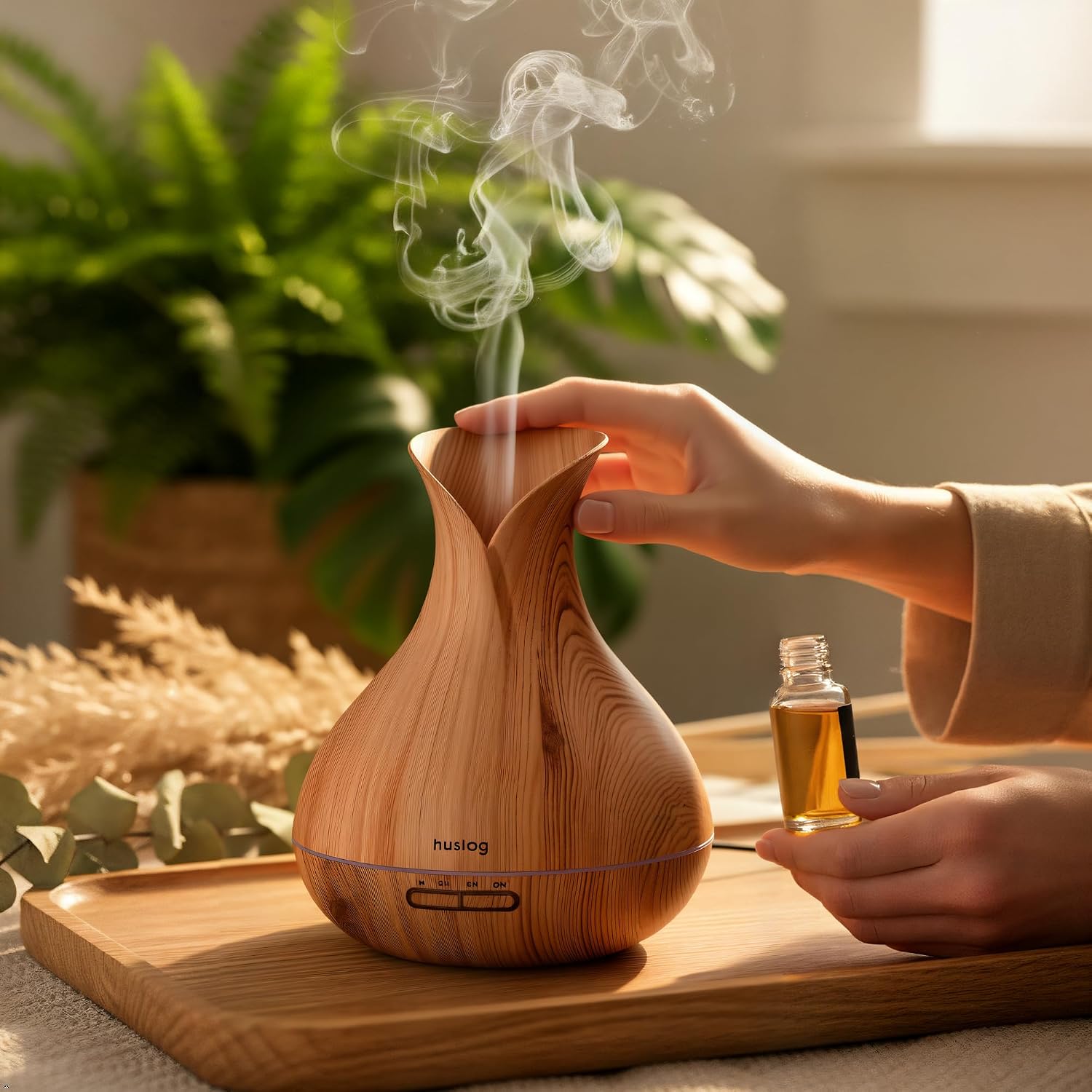 Ultrasonic Aromatherapy RGB Air Hydridiser Ultrasonic Sensor Diffuser, Wood Grain