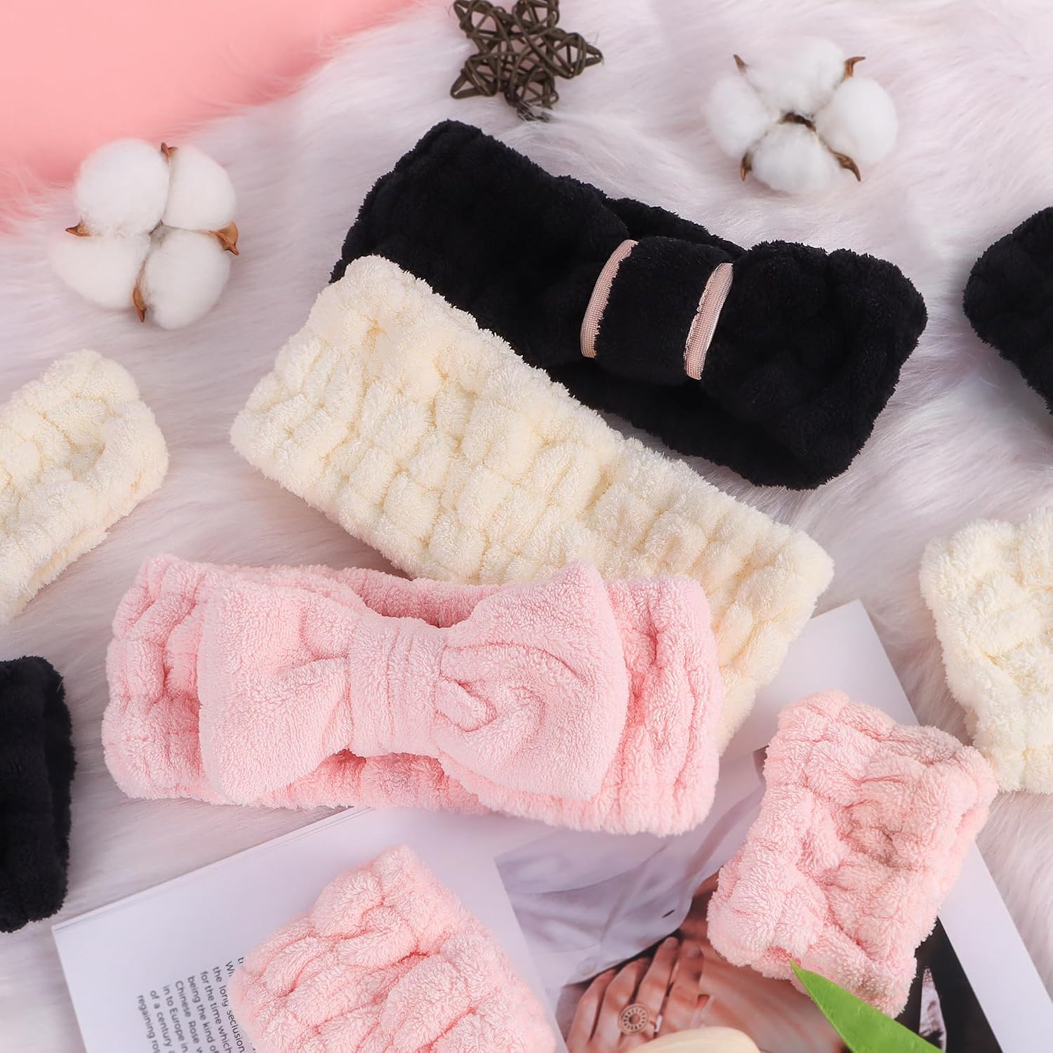 DiyJibb 9 Pcs Spa Headband for Washing Face,Skincare Headband and Wristband Set,Women Teen Girls Facial Hairbands for Washing Face, Makeup, Sports, Yoga (pink+apricot+black)