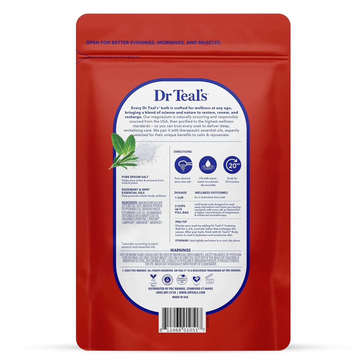 Dr Teal's Epsom Salt Magnesium Soak, Wellness Therapy with Rosemary & Mint, 3 lbs