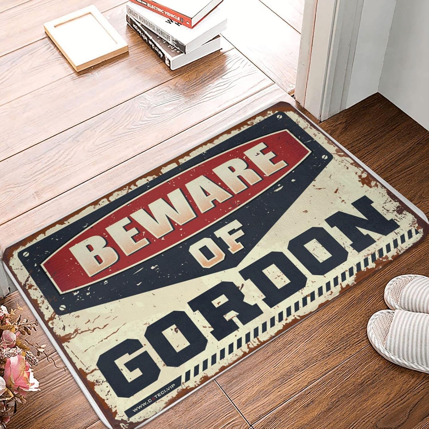 Waterproof Outdoor Mat Beware of Gordon - Furry | Foot/Foam Kitchen Standing - Bubble Bath Mat Tub Spa Massager for Plush Bathroom, Fluffy Area(65X90CM)