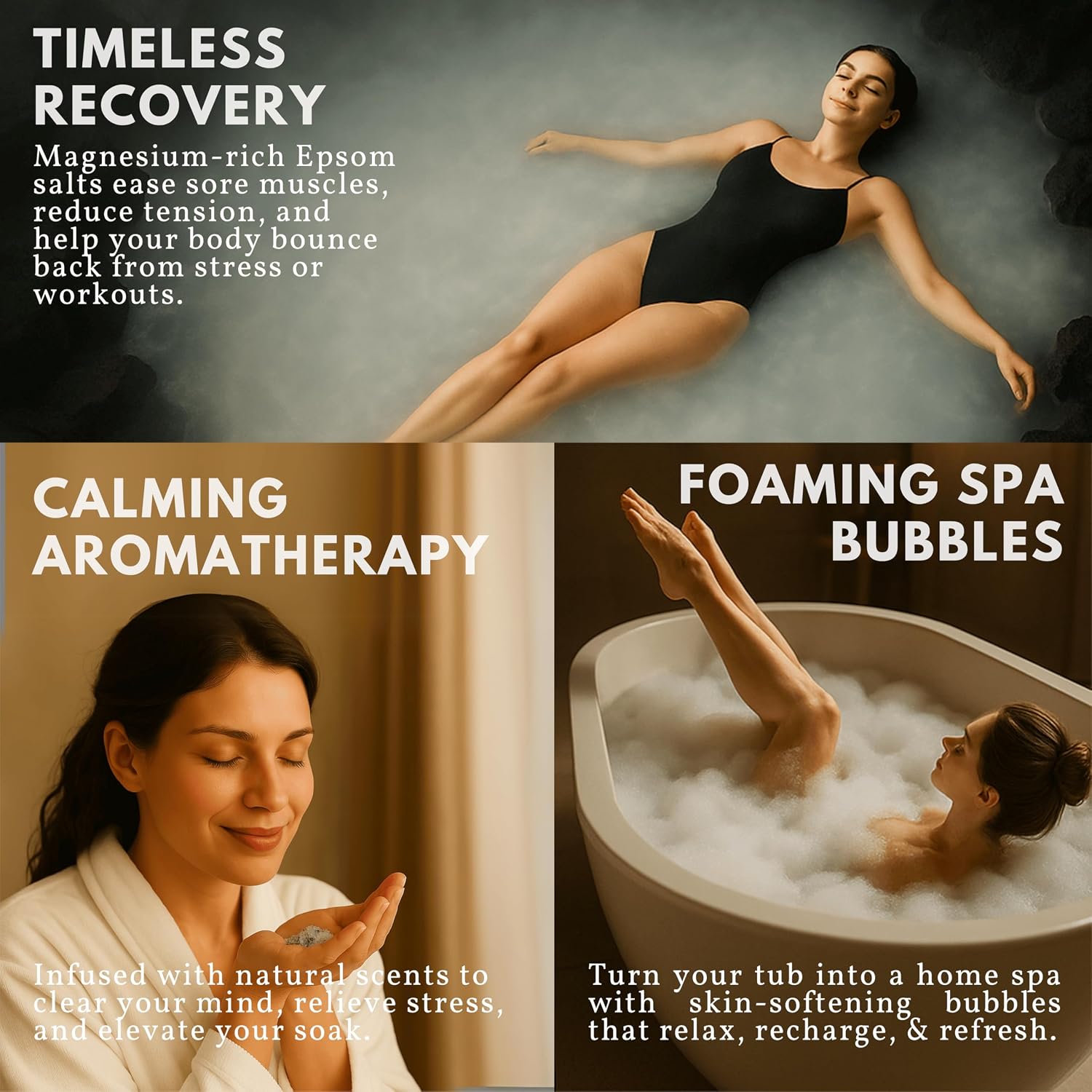 Epsom Salt Plus Bubbles – Coconut & Teatree Scented Foaming Bath Soak – Magnesium Sulfate for Muscle Recovery, Stress Relief & Relaxation – Great for Aromatherapy – 12 oz