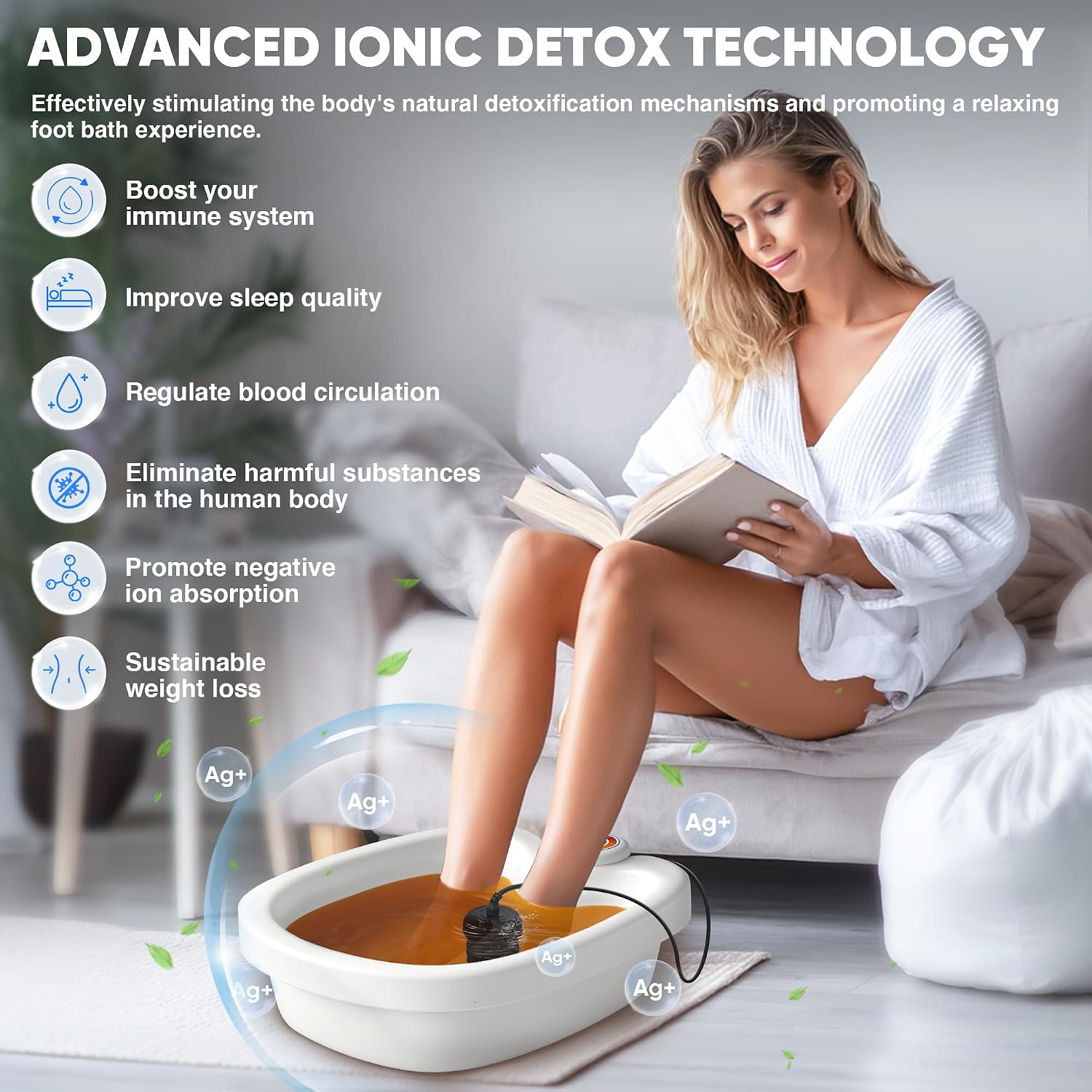 Ionic Foot Bath Detox Machine, Premium Ion Foot Spa for Home Use, Includes 3 Sea Salts (Original/Rose/Lavender), Basin, 2 Ion Arrays & Accessories, Perfect for Parents/Seniors/Partner/Self