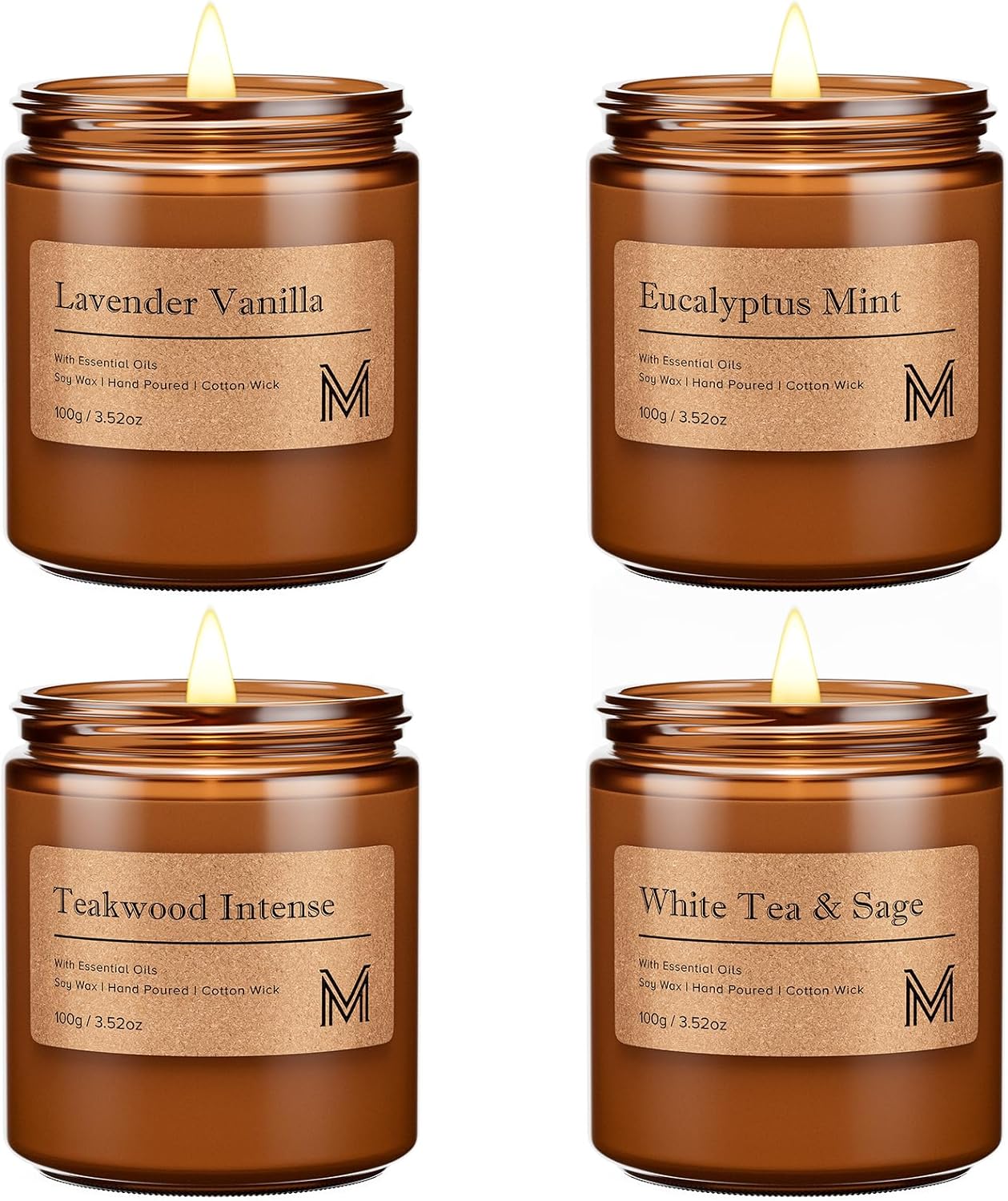M&SENSE 4 Pack Candle Gift Set, Aromatherapy Scented Candle for Home Fragrance, Natural Soy Wax Candles for Stress Relief, Yoga, Long Lasting Small Jar Candle Gift Set for Birthday Housewarming