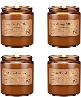 M&SENSE 4 Pack Candle Gift Set, Aromatherapy Scented Candle for Home Fragrance, Natural Soy Wax Candles for Stress Relief, Yoga, Long Lasting Small Jar Candle Gift Set for Birthday Housewarming