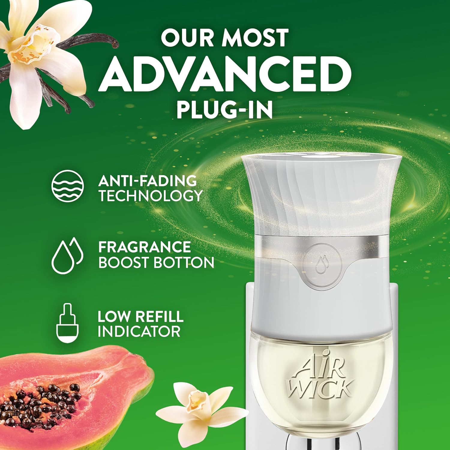 Air Wick Plug In Scented Oil Starter Kit, 2 Warmers + 6 Refills, Vanilla & Pink Papaya, Essential Oils, Air Freshener