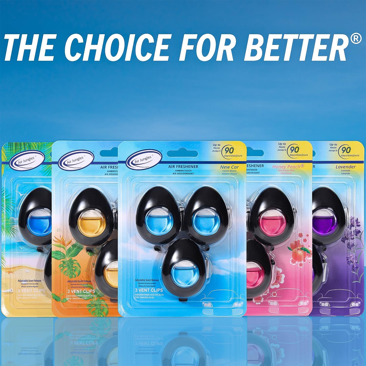 Air Jungles Car Air Freshener Vent Clip 3 Count, Lavender Scent, 4 ml Each, Long-Lasting Car Odor Eliminator, Easy Clip-On Design, Up to 90 Days Freshness for Cars, Trucks, and SUVs
