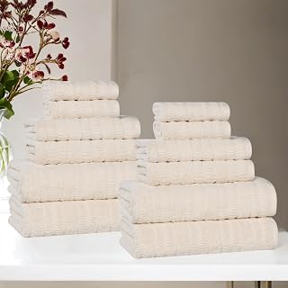Superior Luxurious Classic Cotton Blend Towels, 12 Piece Set for Bathroom, Shower, Spa, Hotel, Super Soft, Quick Dry, Ultra Soft Mika Towels, 4 Bath, 4 Hand & 4 Washcloth, Ivory
