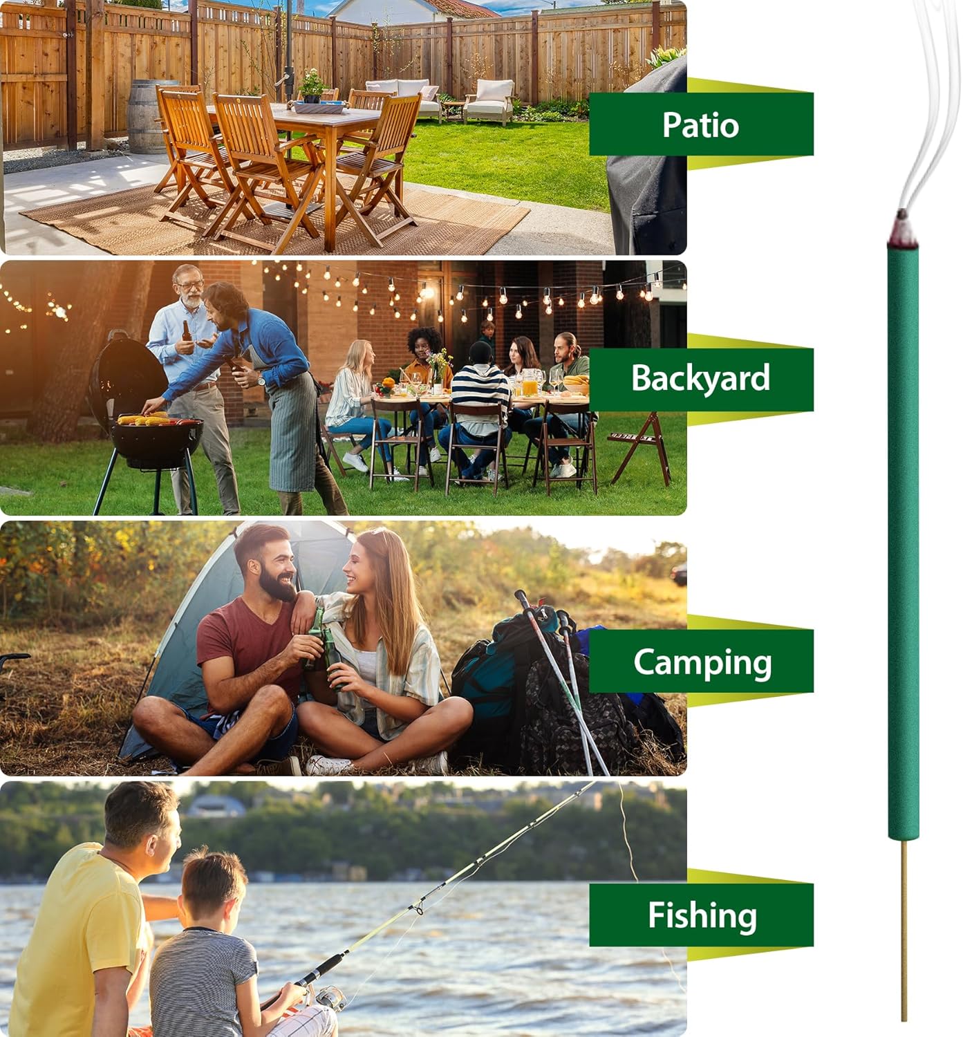 KICKOUTOR Mosquito Incense Sticks with Natural Citronella Oil, 12 Count DEET-Free Outdoor Mosquito Repellent for Patio, Backyard Gatherings & Camping, Up to 2.5-Hour Against Gnats & No-See-Ums