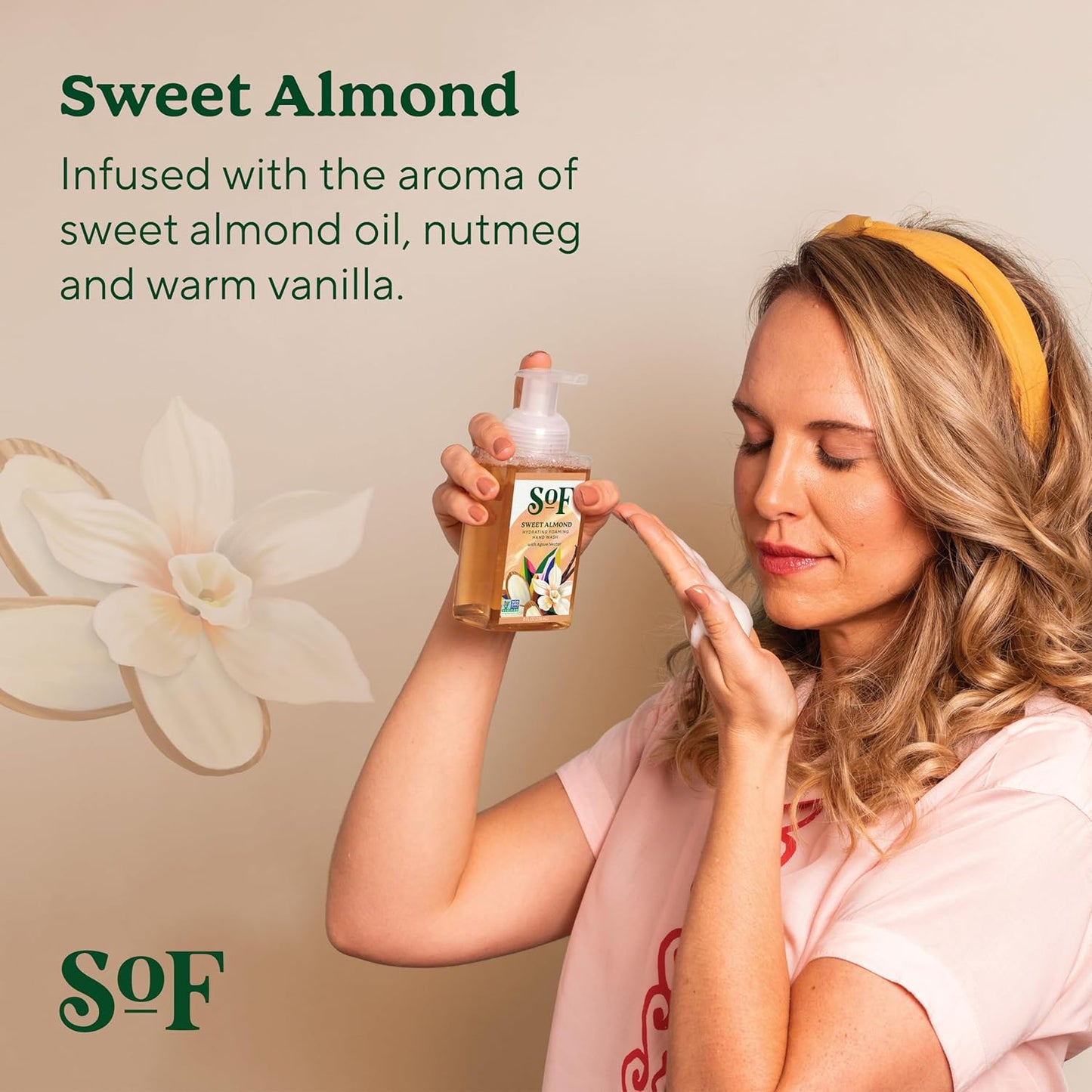 South Of France SoF Hydrating Foaming Hand Wash - With Organic Agave Nectar & Coconut Oil- Vegan & Non GMO- Free From Phthalates, Sulfates & Parabens- Sweet Almond - 8 oz Bottle 6 Pack