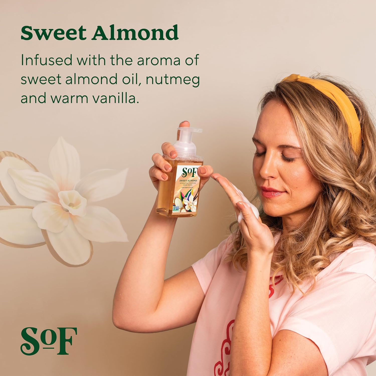 South Of France SoF Hydrating Foaming Hand Wash - With Organic Agave Nectar & Coconut Oil- Vegan & Non GMO- Free From Phthalates, Sulfates & Parabens- Sweet Almond - 8 oz Bottle 6 Pack