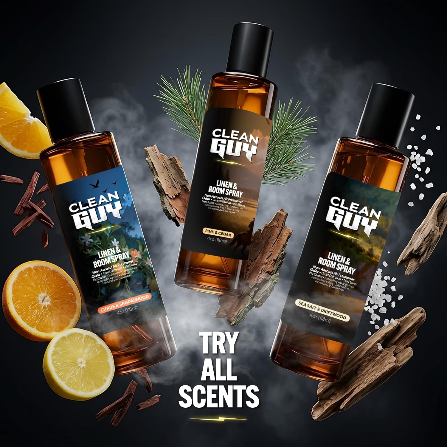 Room Spray for Men, Air Freshener Odor Eliminator– Masculine Home Fragrance & Linen Spray with Essential Oils – Long Lasting Room Deodorizer for Bathroom & Bedroom (4oz, Citrus & Sandalwood)