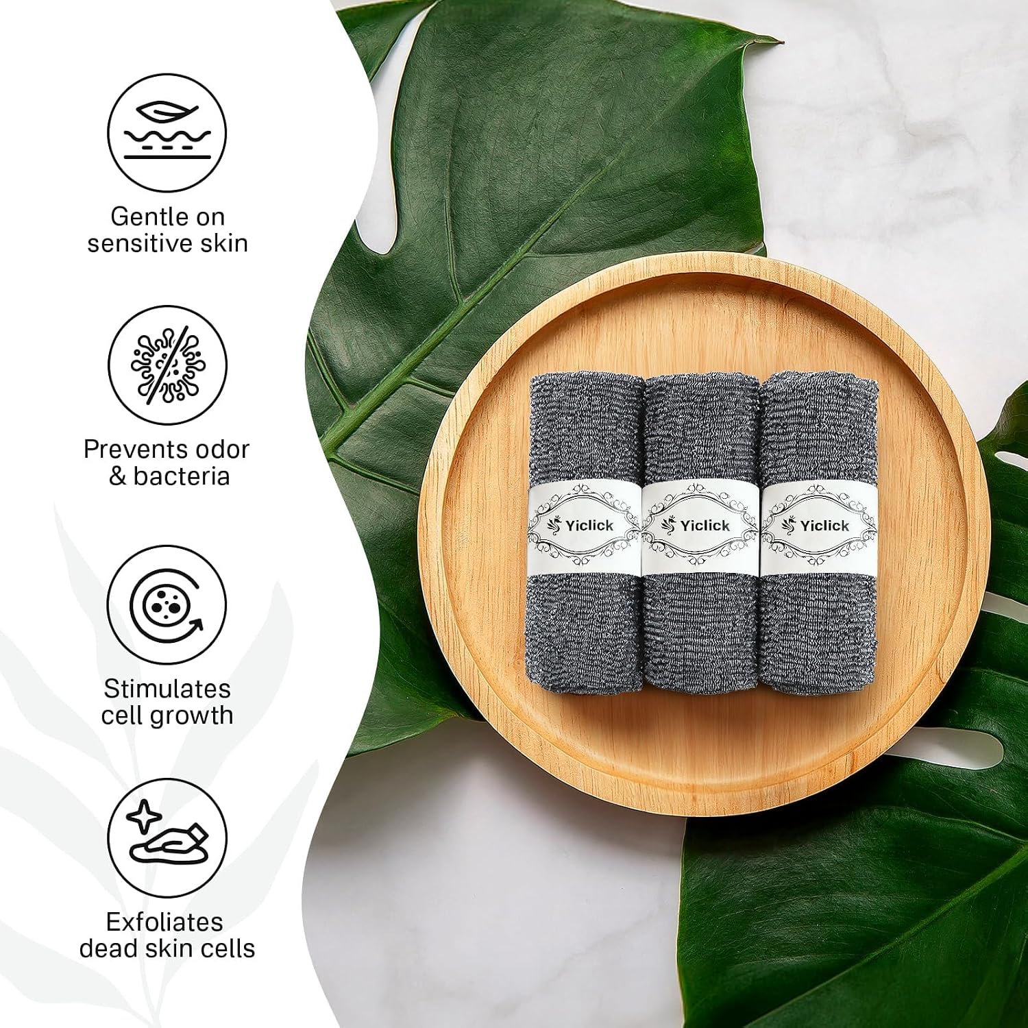 Yiclick Exfoliating Washcloth Towel, Japanese Exfoliating Bath Wash Cloth for Body Exfoliation, Korean Back Scrubber Washer for Shower, African Net Sponge Brush Loofah Exfoliator (Grey)