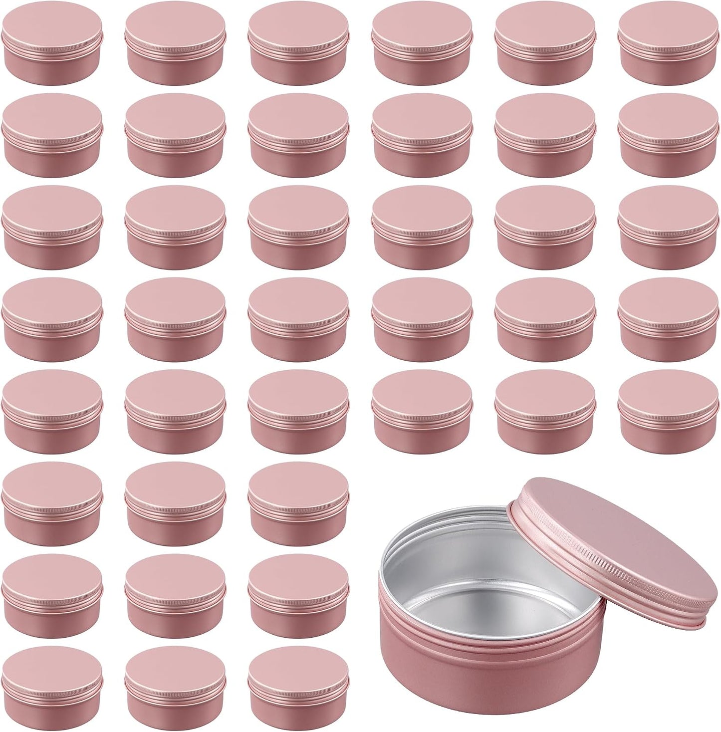 SOUJAP 40 Pcs 30ml/1oz Pink Aluminum Tin Jar, Round Metal Sample Jar Cans with Screw Lids for Lip Balm, Creams, Spices, Candles