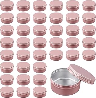SOUJAP 40 Pcs 30ml/1oz Pink Aluminum Tin Jar, Round Metal Sample Jar Cans with Screw Lids for Lip Balm, Creams, Spices, Candles