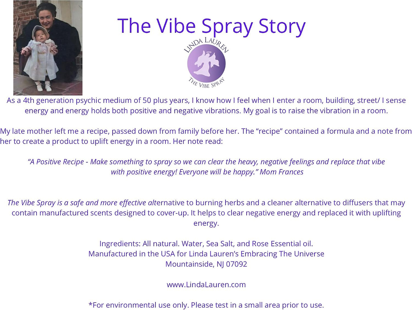 The Vibe Spray, Room Cleansing Spray, Made With Essential Oils, Use To Cleanse Negative Energy, Alternative For Smudging and Burning of Sage, Made in USA, By Linda Lauren