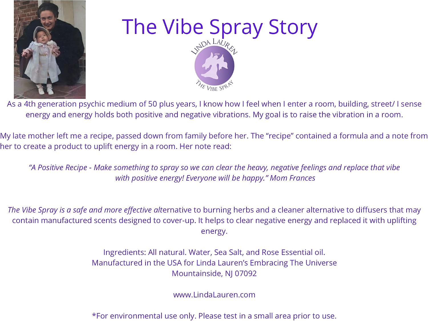 The Vibe Spray, Room Cleansing Spray, Made With Essential Oils, Use To Cleanse Negative Energy, Alternative For Smudging and Burning of Sage, Made in USA, By Linda Lauren