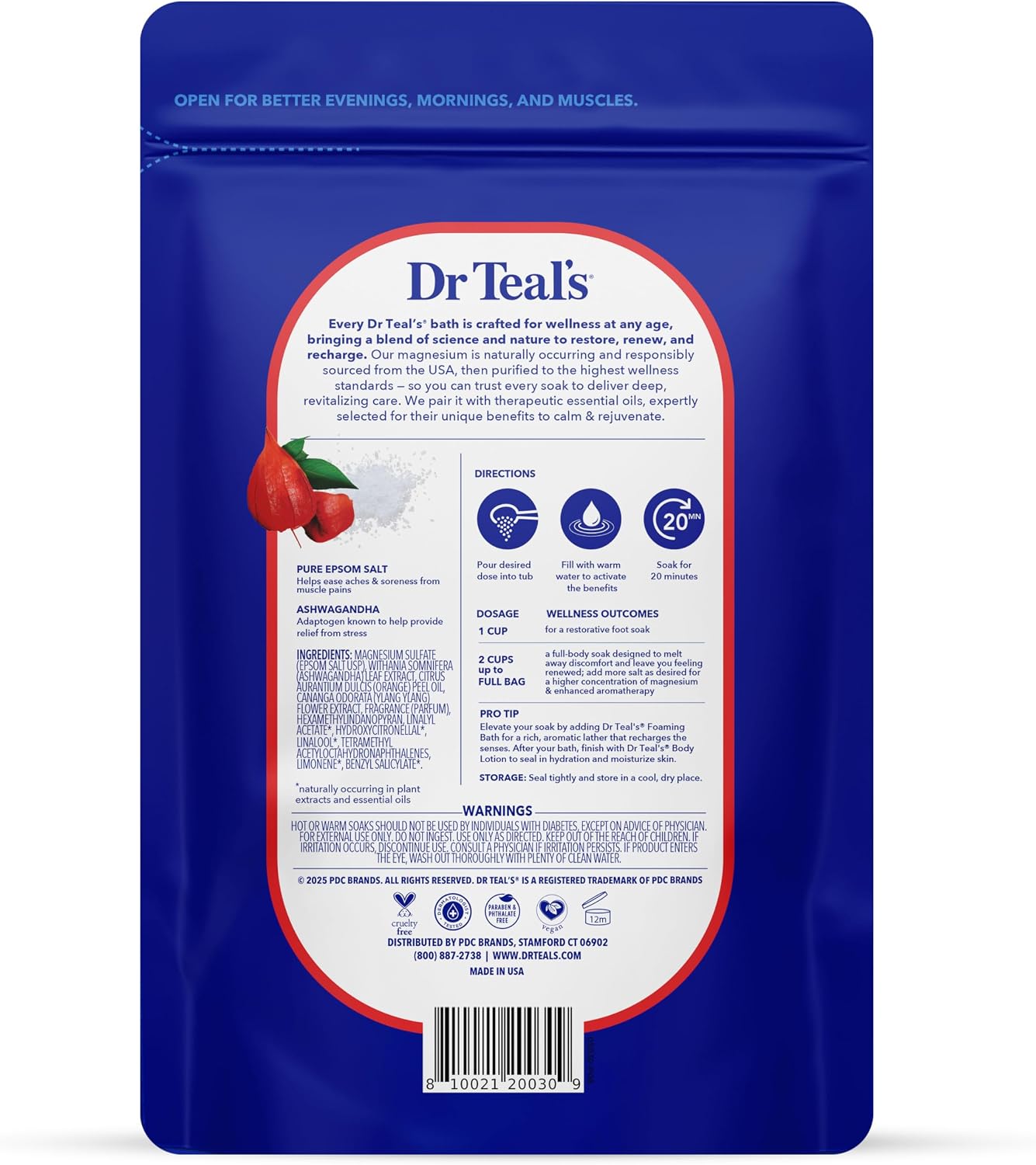 Dr Teal's Epsom Salt Magnesium Soak, Ashwagandha & Essential Oils, 3 lbs (Pack of 4)