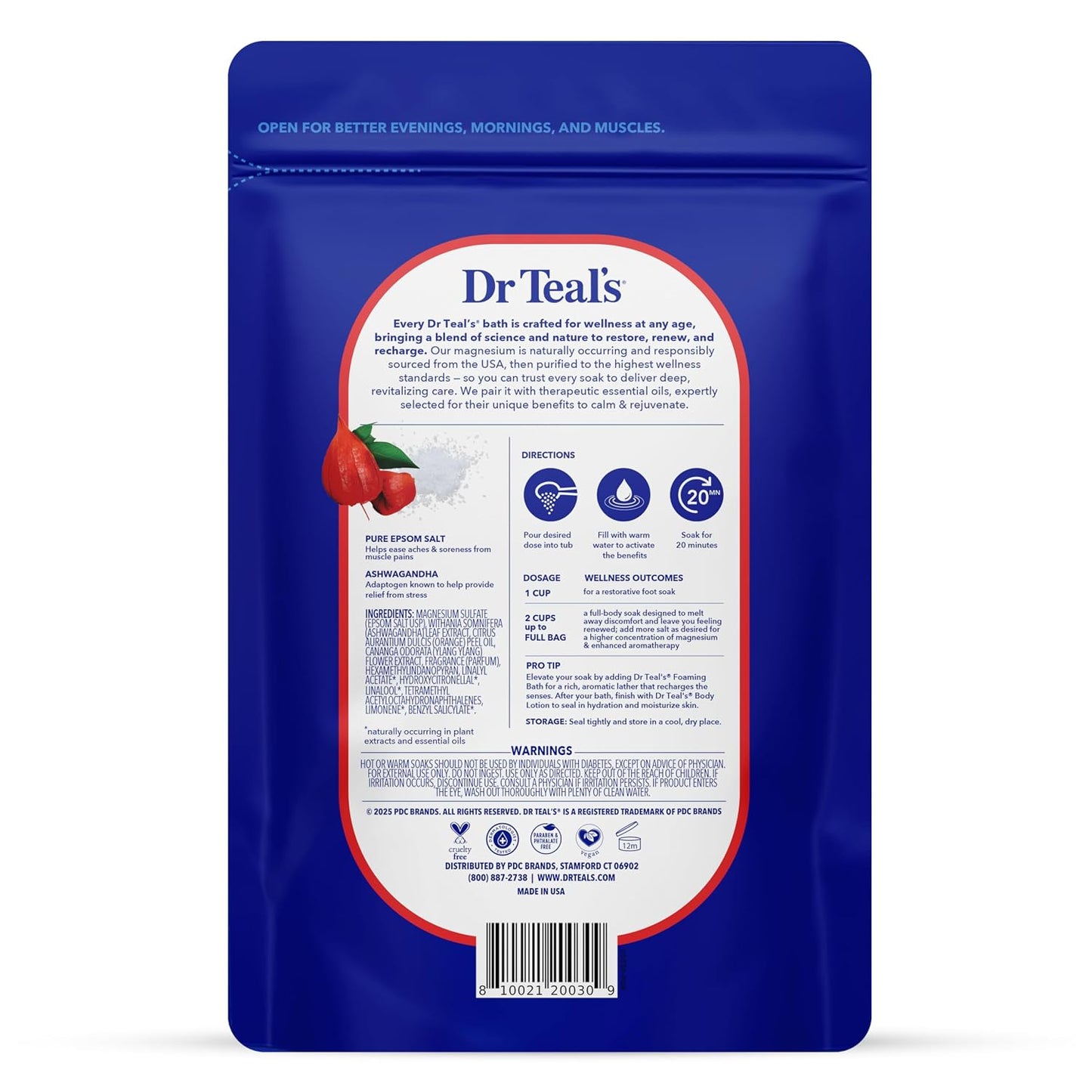 Dr Teal's Epsom Salt Magnesium Soak, Ashwagandha & Essential Oils, 3 lbs