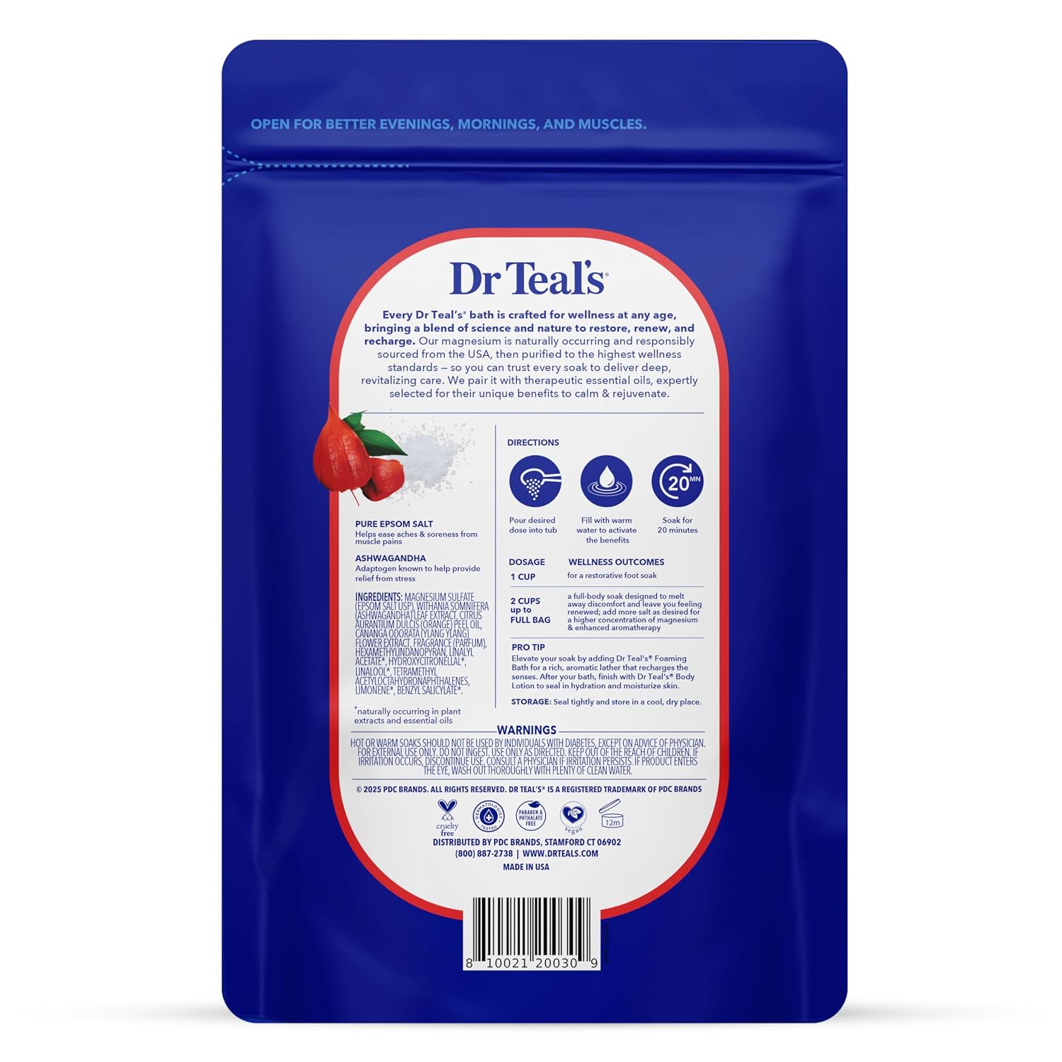 Dr Teal's Epsom Salt Magnesium Soak, Ashwagandha & Essential Oils, 3 lbs