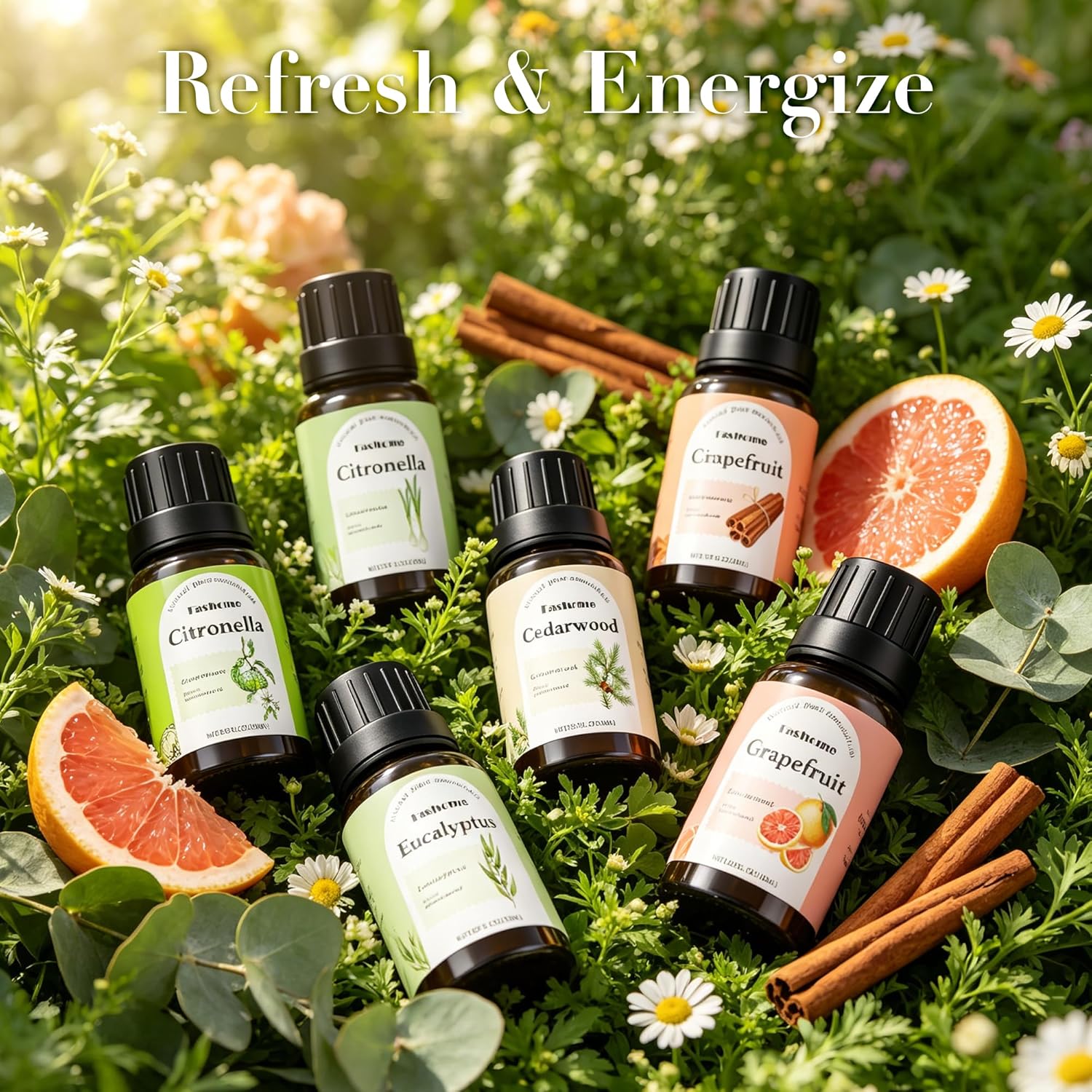 Fashome Grounding Woody & Earthy Essential Oil Blends for Diffuser & DIY - 6-Pack Plant-Based Scent Oils, Includes Cedarwood, Cinnamon, Citronella, Eucalyptus, Bergamot, Grapefruit - 10ml Each/60ml