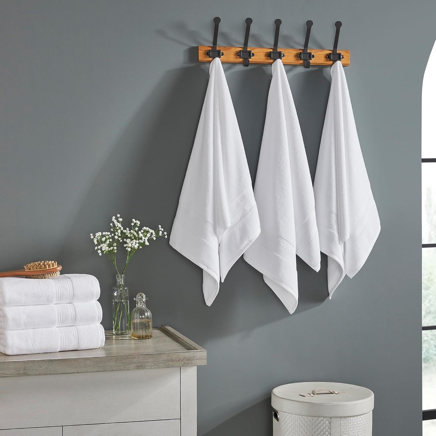 Modern Threads Hotel Collection 6-Pack 100% Ring Spun Cotton, Highly Absorbent Quick Drying Bath Towel Set, White, 24x48