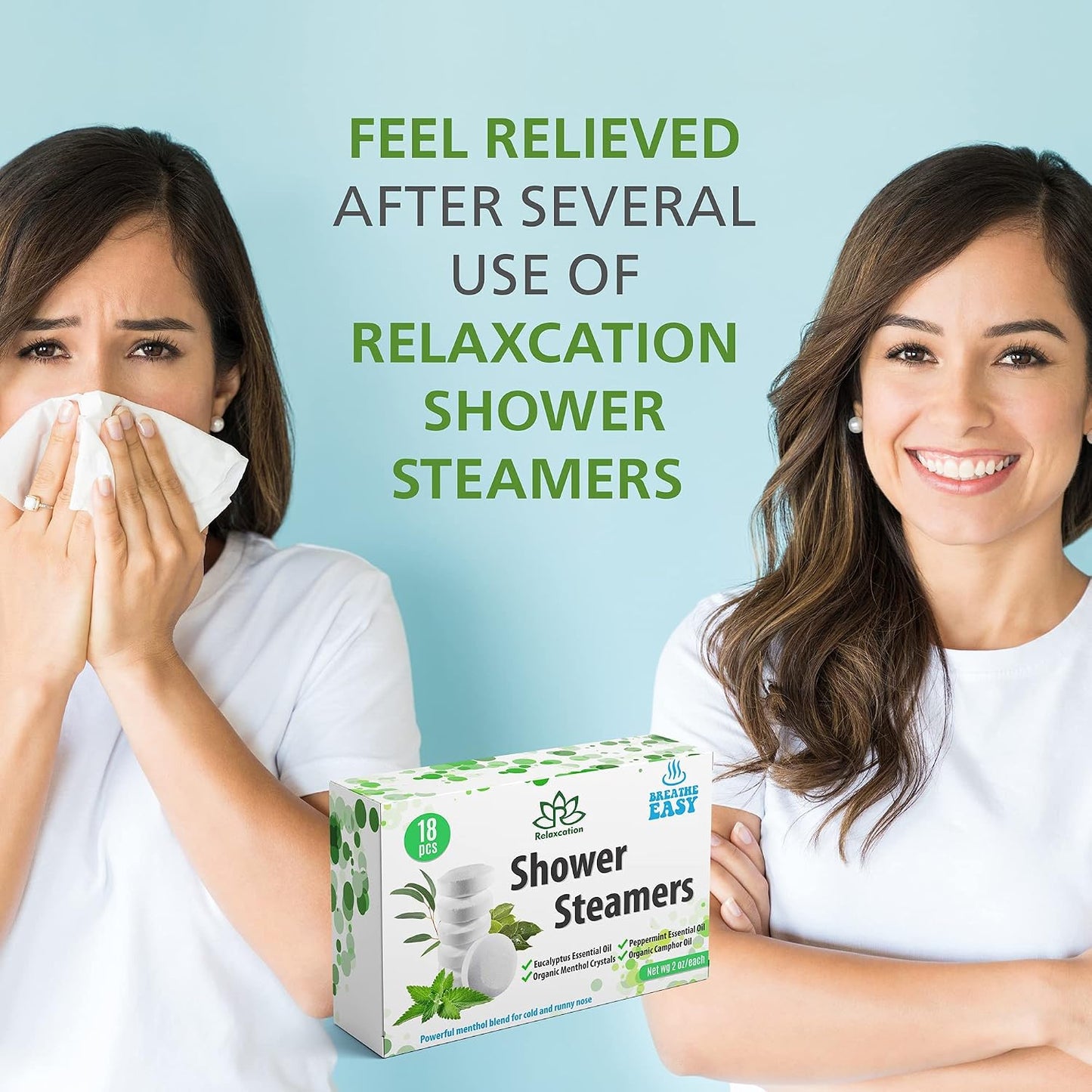 Made in USA - 18 Shower Steamers Vapor Tablets Extra Strong for Sinus Relief Aromatherapy Spa, Shower Bombs - Menthol Crystals, Camphor and Eucalyptus Essential Oils - Long Lasting Effect