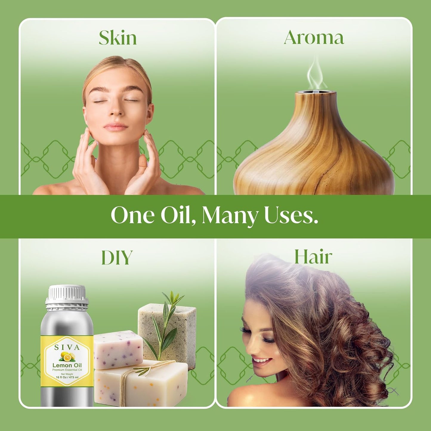 Siva Lemon Essential Oil - 16 Fl Oz – 100% Natural Lemon Oil - for Diffuser, Face, Skin Care, Aromatherapy, Hair Care, Scalp and Body Massage