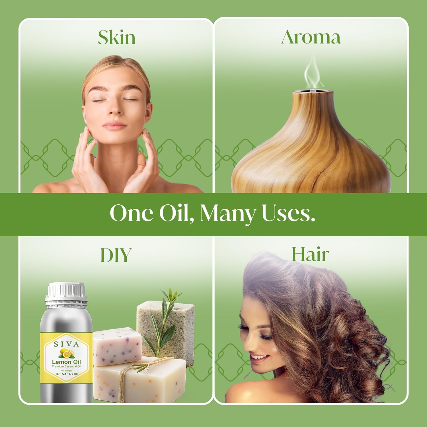 Siva Lemon Essential Oil - 16 Fl Oz – 100% Natural Lemon Oil - for Diffuser, Face, Skin Care, Aromatherapy, Hair Care, Scalp and Body Massage