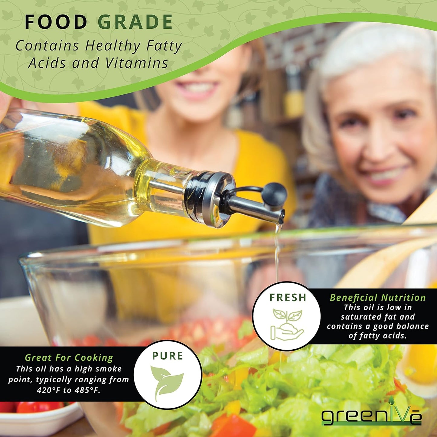 GreenIVe Grapeseed Oil Naturally Grown 100% Pure Cold Pressed Light Flavor High Tempurature Cooking 32oz
