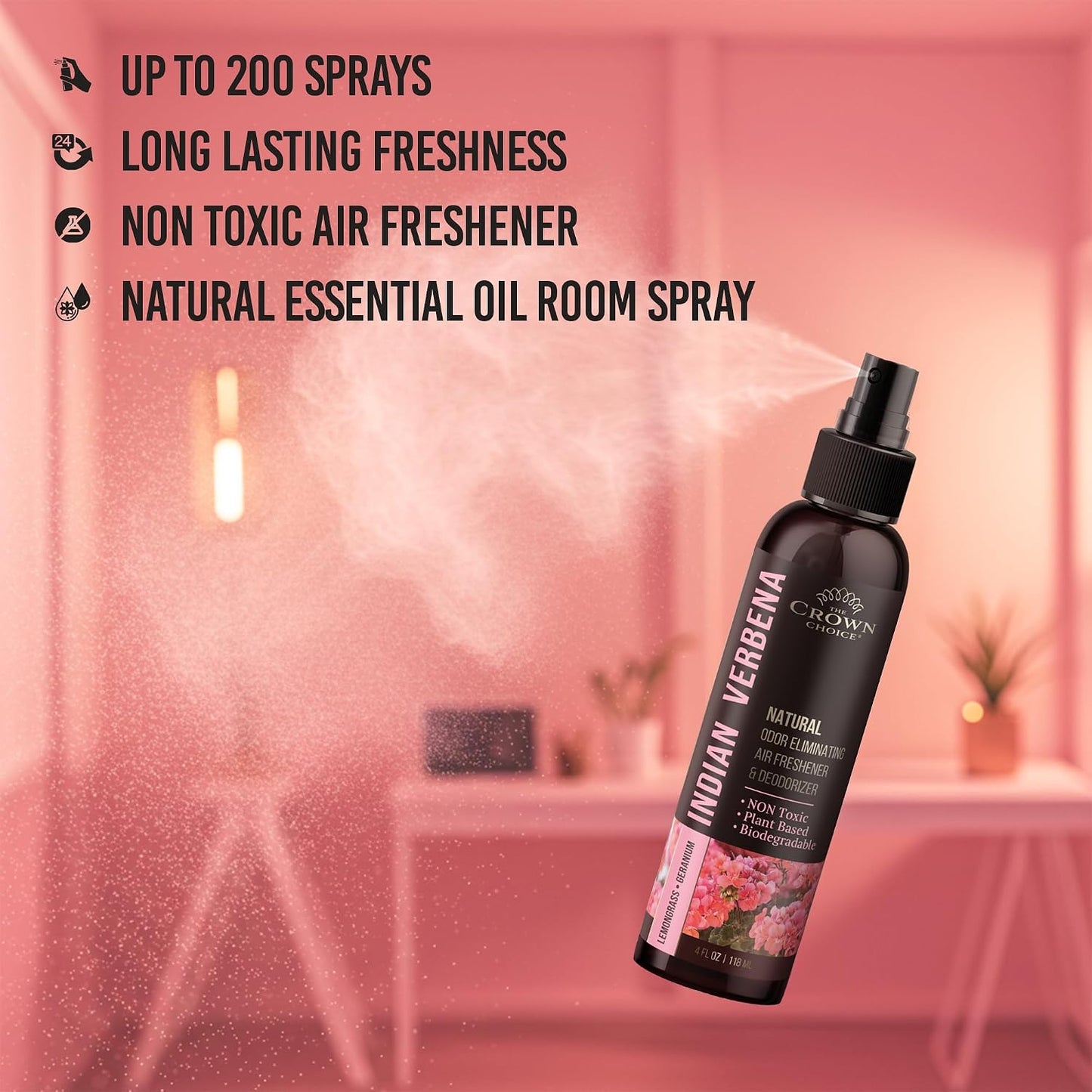 Non-Toxic Odor Eliminator, Natural Geranium & Lemongrass Air Freshener Spray for Home, Room, Closet & Couch Deodorizer, Long Lasting Bathroom & Toilet Freshener, Safe for Kids & Pets - 4 oz Pack of 2